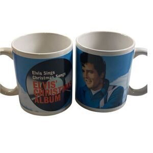 EUC Set of 2 Elvis Christmas Album Coffee Mugs Coffee Cups